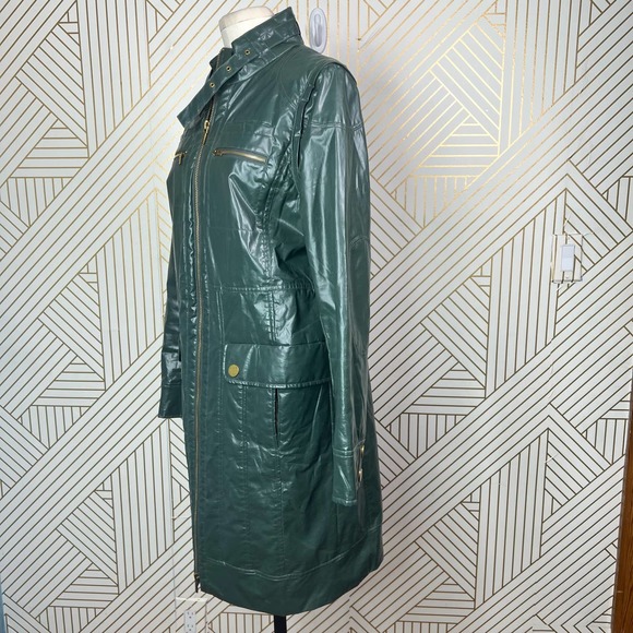 Tory Burch Green Patent Quilted Mid-Length Coat Jacket Size US 12 - Picture 6 of 12